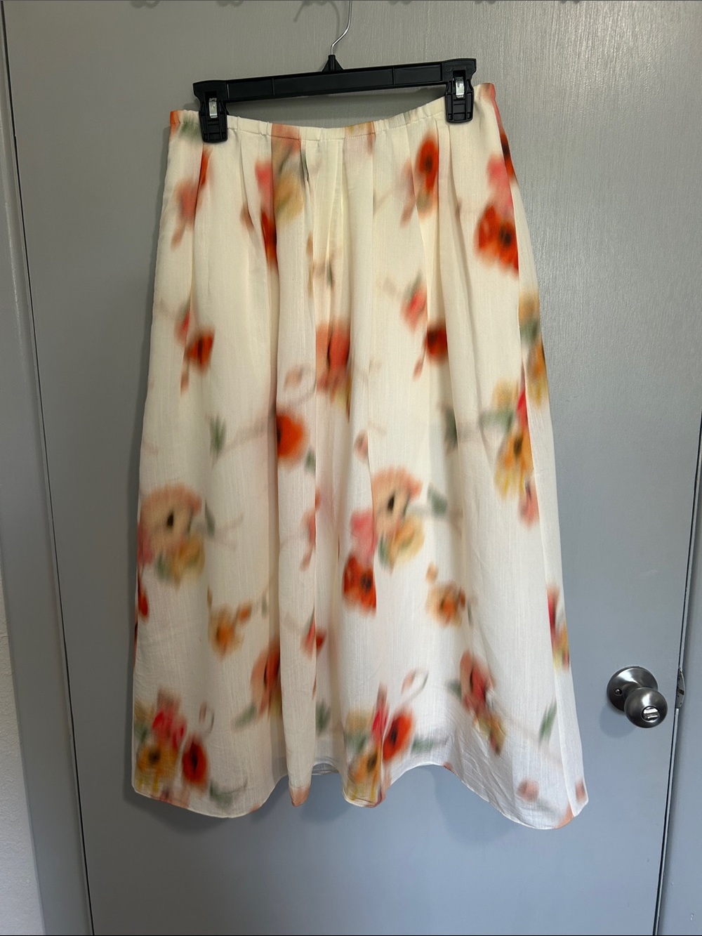 Vince Poppy Blur Gathered Midi Skirt Cream Dusk Floral Watercolor Boho Small